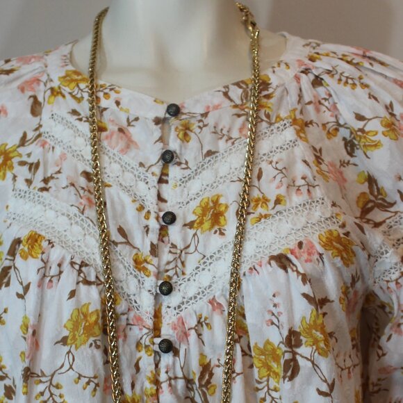 ANTHROPOLOGIE Harmony Blouse Lace Peasant Cottagecore Floral 100% Cotton Large - Picture 4 of 9